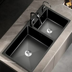 304 Stainless Steel Double Bowl Kitchen Sink Dish Vegetable Wash Basin Bowl Udermount Topmount Drain Accessories Workstation 1