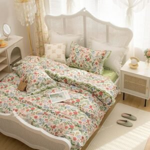 Elegent Vibrant Flowers Duvet Cover Set Girls Twin Queen King 4Pcs 100%Cotton Soft Bedding Comforter Cover Bed sheet Pillowcases 1