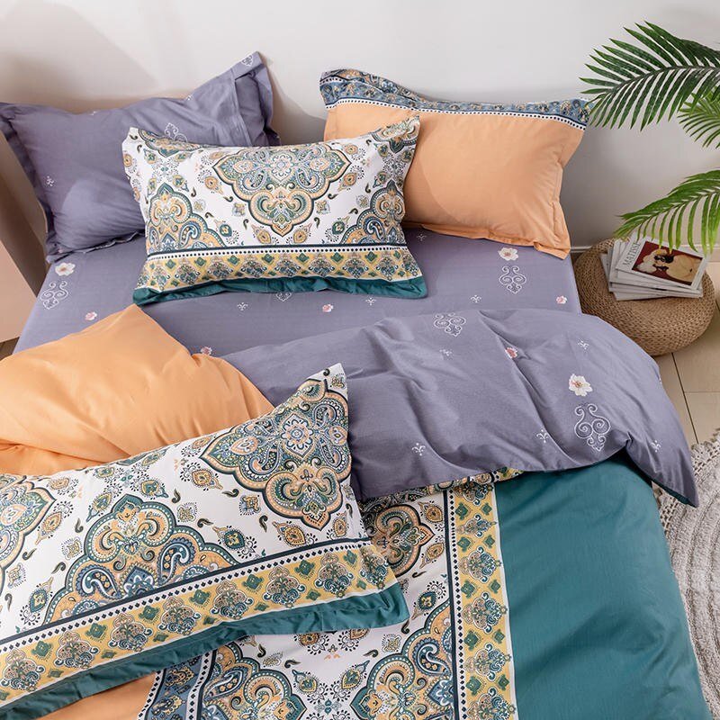100%Cotton Soft Duvet Cover Set Paisley Bohemian Bedding Set Bed Sheet Comforter Cover Pillow Shams 4Pcs Queen King size 6