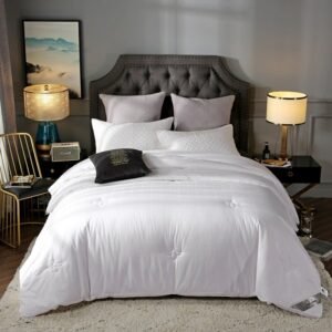 Comforter Bedding - All Season White Grey Quilted Duvet Insert Breathable- Goose Down Alternative Comforter - Full/Queen size 1