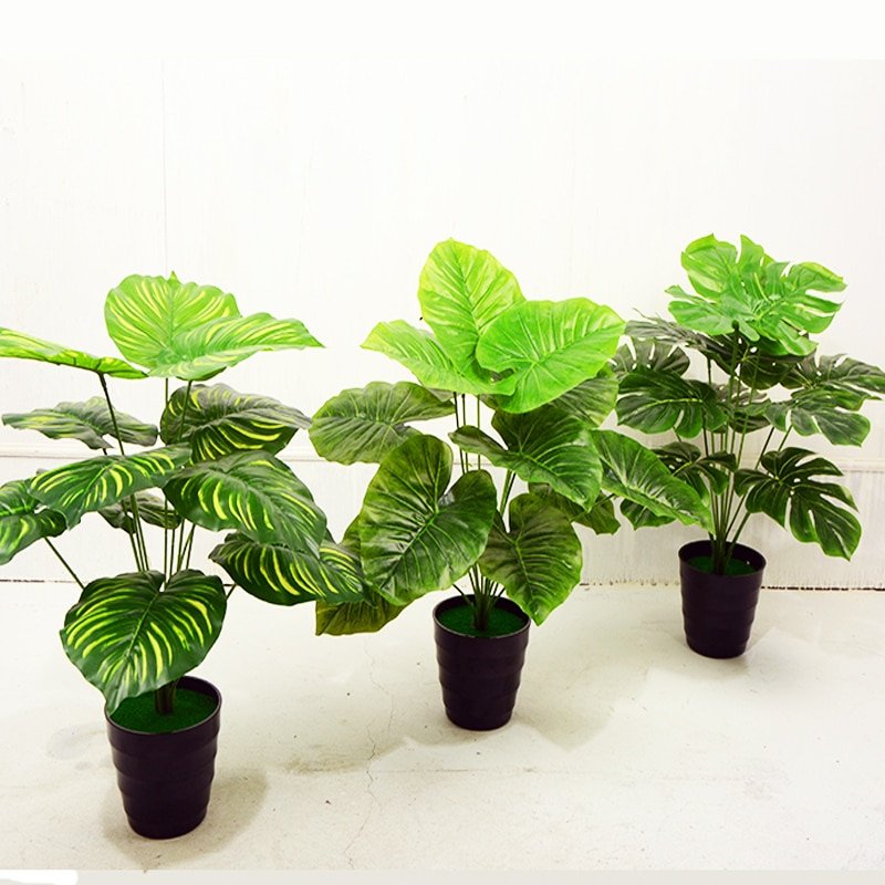 65cm 18 Fork Large Artificial Plants Tropical Monstera Fake Plastic Tree Big Leaves Green False Turtle Leaf For Home Party Decor 6