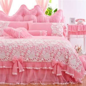 Cotton Stain Luxury Lace Korean Bedding Set 4/7Pcs King Queen Twin Size Girl Princess Bed skirt set Duvet Cover Pillow shams 1