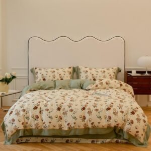 Chic Elegant Floral Bedding Set Fresh Cooling Eucalyptus lyocell 4Pcs Double Queen Summer Soft Duvet cover Bedsheet Pillowcases 1