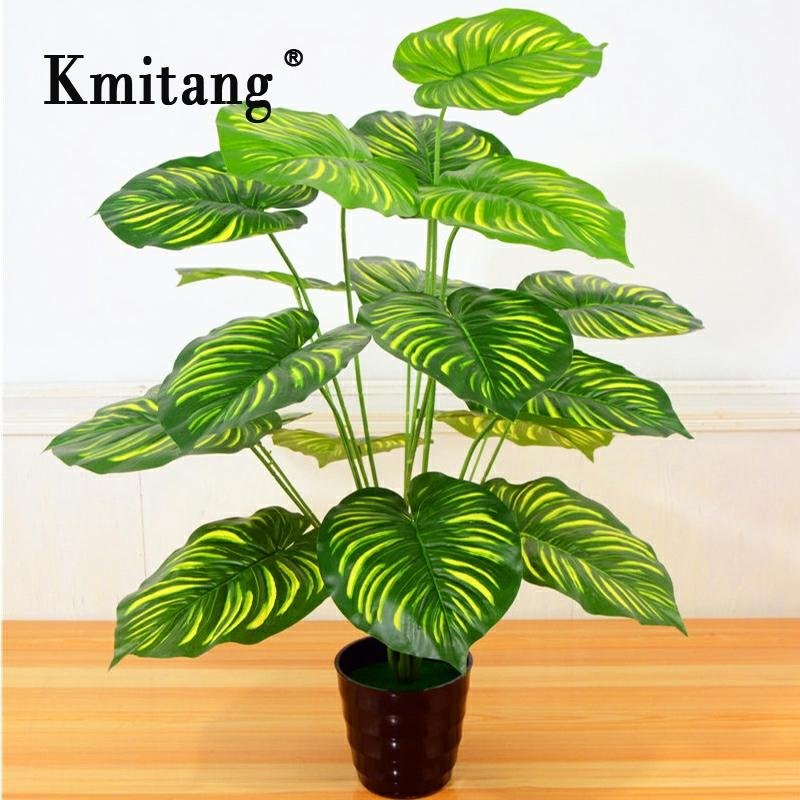 65cm 18 Fork Large Artificial Plants Tropical Monstera Fake Plastic Tree Big Leaves Green False Turtle Leaf For Home Party Decor 4