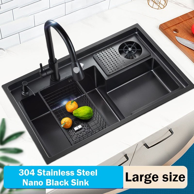 Large Size Kitchen Sink 304 Stainless Steel Sinks Above Counter or Undermount Installation Single Basin Bar Sink Washing Basin 3
