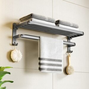 Aluminum Alloy Towel Holder Storage Organizer Shelf Wall Mounted Folding Towel Rack Bathroom Accessories 1