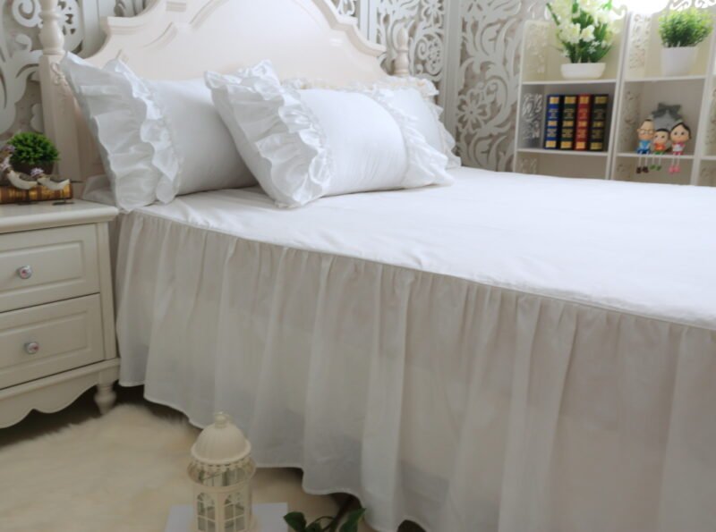 Shabby Solid color Duvet Cover Bedskirt Pillow shams 4Pcs 100%Cotton Twin Queen King size Girls Ruffled White Bedding set 5