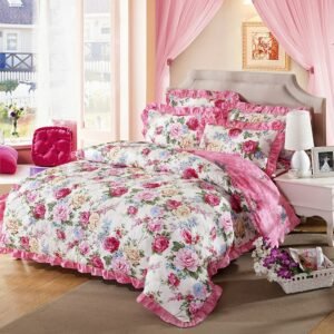 4/6Pcs Shabby Chic Blossom Bedding set Lovely Spring Floral Colorful Vibrant Quilted Cotton Duvet Cover Bedspread Pillow shams 1