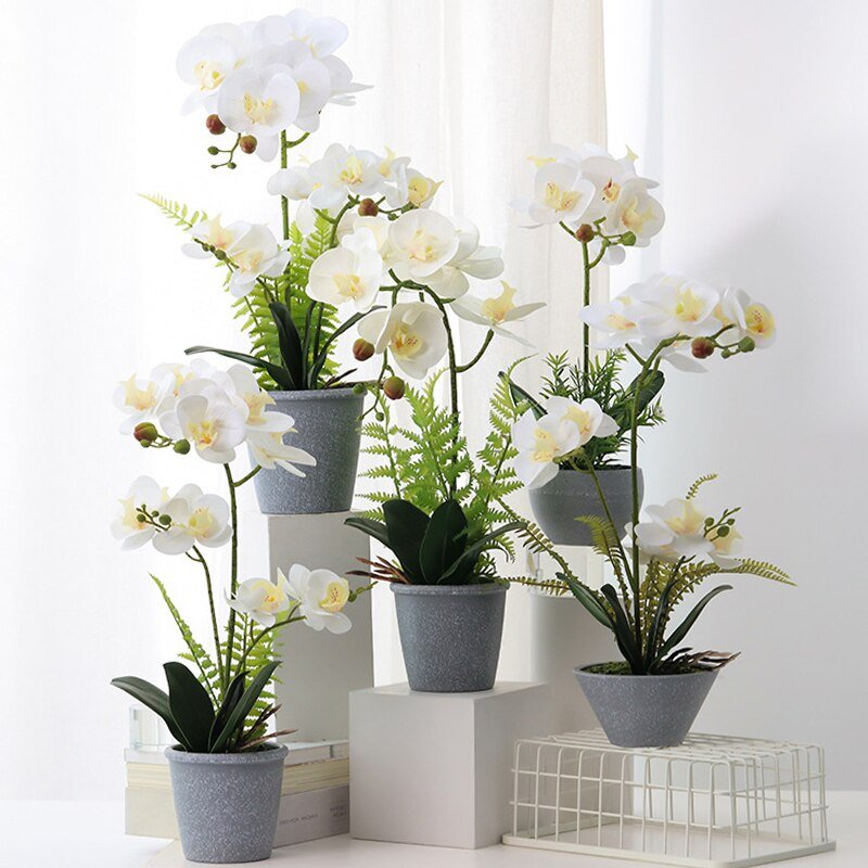 33-50cm Big Artificial Phalaenopsis Potted Fake Plants Desktop Bonsai Plastic Flower Orchid Branch For Home Garden Wedding Decor 1