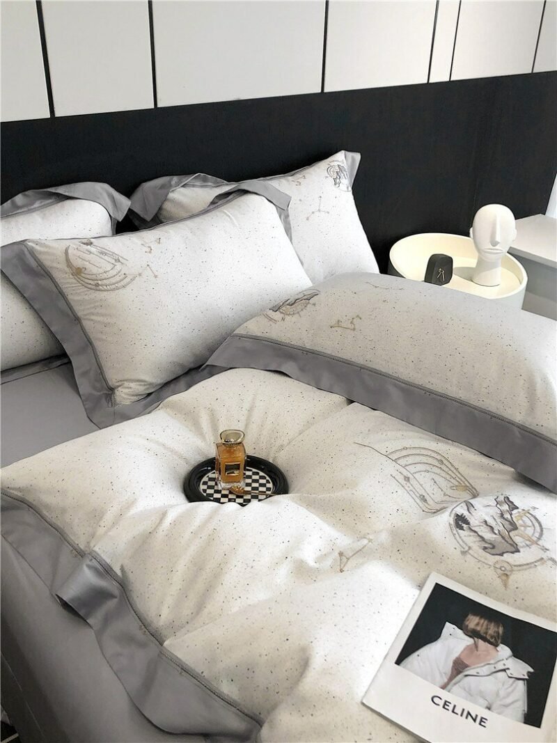 4Pcs White Gray with Dots Duvet Cover Set Luxury Premium Long Staple Embroidery Bedding set Ultra Soft Bed Sheet 2Pillowcases 5
