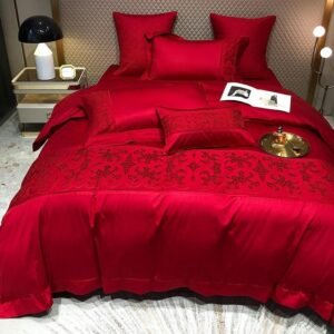 Wedding Gifts Red OFF White Luxury Premium 1000TC Egyptian Cotton Embroidered Duvet Cover Bed Sheet Pillowcase Double Queen 4Pcs 1