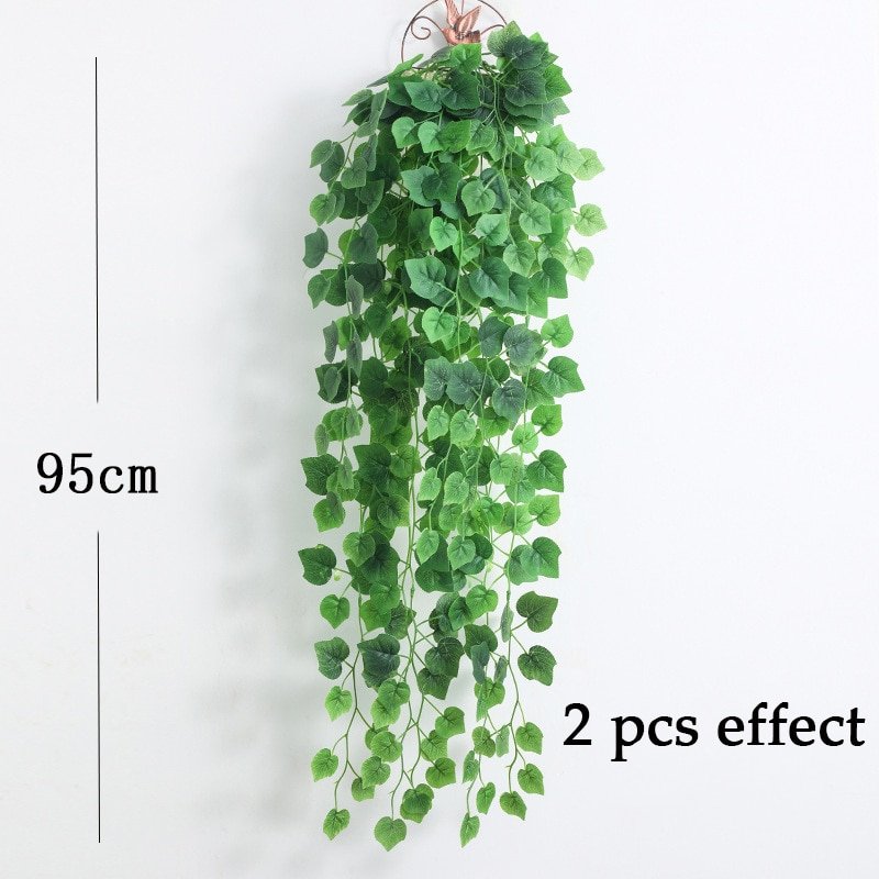 95cm 9Forks Artificial Eucalyptus Vines Plastic Plants Leafs Rattan Green Ivy Faux Creeper For Home Garden Outdoor Wedding Decor 6