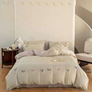 600TC Eucalyptus Lyocell Soft Silky Cooling Duvet Cover Butterfly Embroidery Chic 4PcsBedding Set Bed Fitted Sheet Pillowcases 1