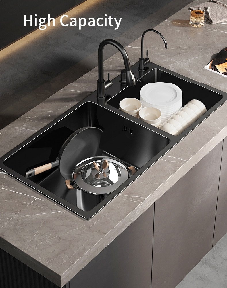 304 Stainless Steel Double Bowl Kitchen Sink Dish Vegetable Wash Basin Bowl Udermount Topmount Drain Accessories Workstation 5