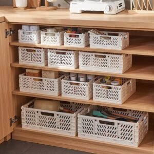 2pcs Stacking Folding Fruit Vegetable Storage Basket Kitchen Cabinet Pantry Organizer Bins Snacks Container Box Desk Plastic 1