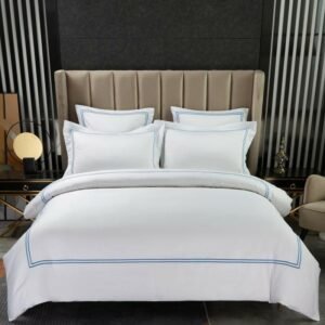 100%Egyptian Cotton Luxury 600TC Frame Embroidery White Hotel Duvet Cover Set Premium Bed Sheet Pillow shams Queen King 4Pcs 1