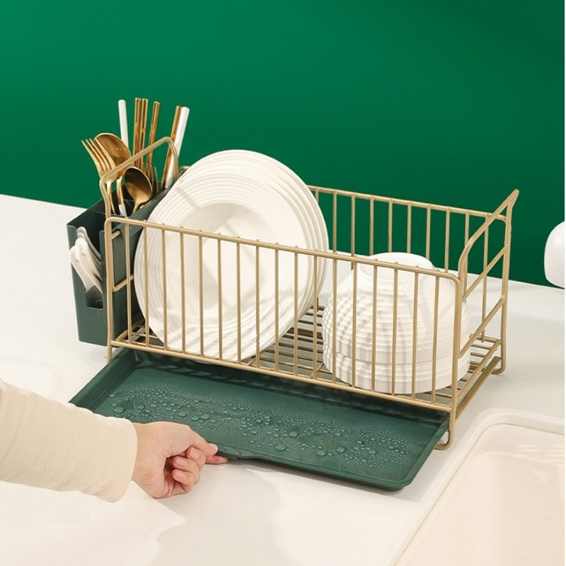 New Luxury Kitchen Sink Dish Drainer Drying Rack with Cutlery Holder Tray Counter Storage Organizer Tableware Drainboard Gold 1