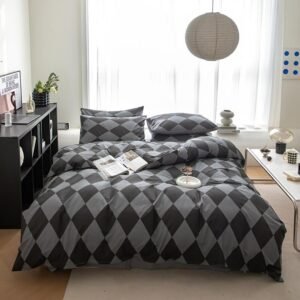 Twin Double Queen King Bedding set Geometric Diamond 100% Cotton 4Pcs Reversible Gray Duvet Cover Bed Sheet 2 Pillowcases 1