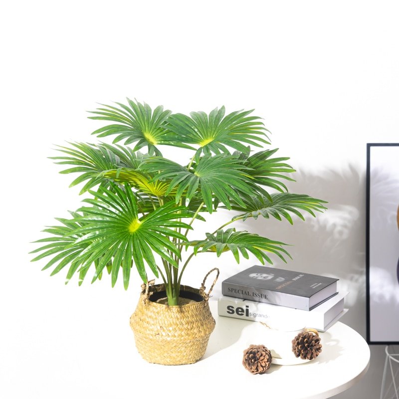 50-95cm Tropical Monstera Large Artificial Plants Fake Palm Tree Plastic Fan Leafs Tall Potted Tree Branch For Home Garden Decor 4