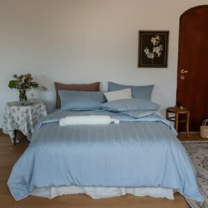 Washed Cotton 600TC Vintage Jacquard Duvet Cover Soft Breathable 4Pcs Baby Blue Bedding Set Bed Sheet Pillowcase Queen King size 1
