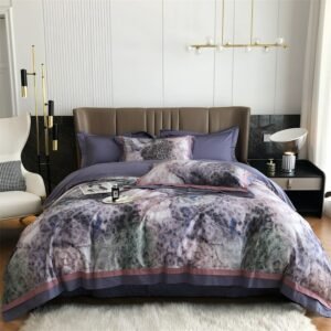 Vibrant Chic Purple Leopard printed Duvet Cover set Double Queen King 4Pcs 1000TC Egyptian Cotton Soft Silky Bedding set Sheet 1