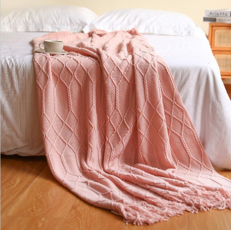 100% Hand Made Tassel Knit Throw Blanket  Soft Blanket for Decor Couch Bed, Sofa, Living room Office 4