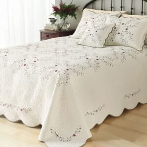 Oversized Floral Embroidery Bedspread Bed Coverlets Cover Floral Quilt Set California King Beige 1/3Pcs 118" X 118" Pillow shams 1