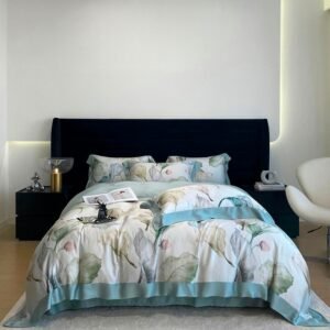 Elegant 100%Eucalyptus Lyocell Duvet Cover Bed Sheet Pillowcases Double Queen King 4Pcs Pretty Botanical Silky Soft Bedding set 1