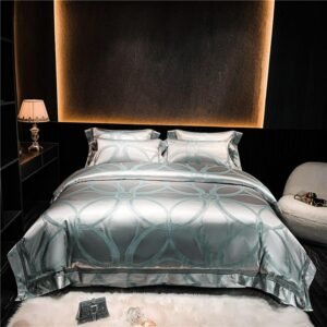 Luxury Silver Satin Silky Duvet Cover Cotton Quilted Fitted Bedspread 2 Match Pillowcases King Queen Double Soft 4Pc Bedding set 1
