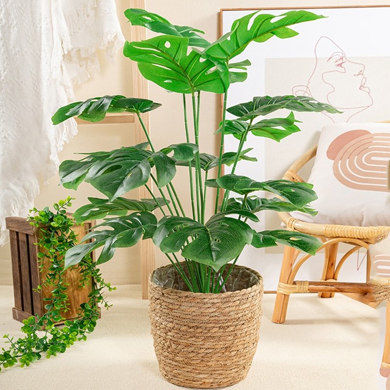 70cm 18 Forks Large Artificial Monstera Plants Fake Palm Tree Plastic Turtle Leaves Green Tall Plants For Home Garden Room Decor 1