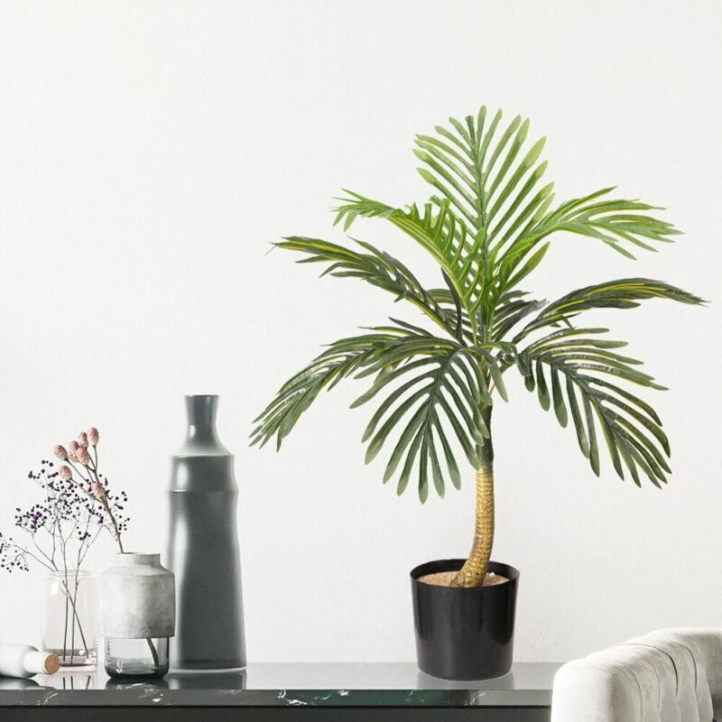 60/65cm Fake Palm Tree Artificial Plants Plastic Monstera Tropical Tree False Fan Plant Branches For Home Garden Desk Shop Decor 1