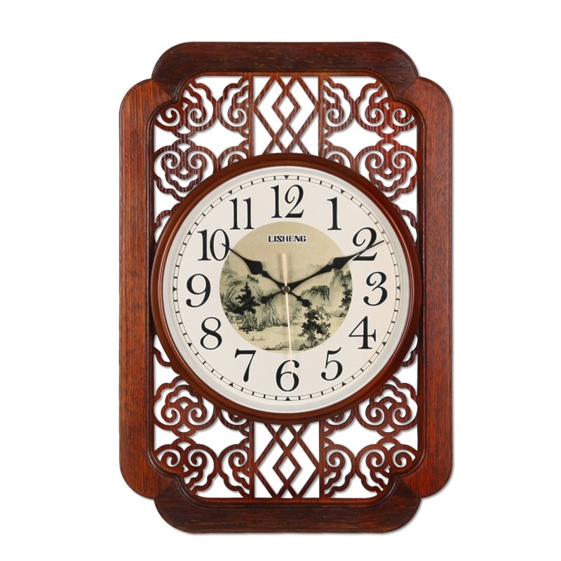 Luxury Chinese Wall Clock Living Room Large Wooden Silent Wall Clock Modern Design Reloj Pared Grande Wall Decor LL50WC 1