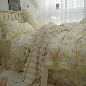 Elegant Spring Flowers Garden Farmhouse Vintage Duvet cover set 100%Cotton 4/6Pcs Girls Soft Bedding Set Bed Sheet Pillowcases 1