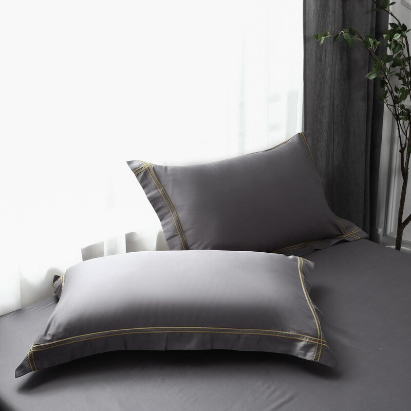 4Pcs 600TC Egyptian Cotton Soft Duvet Cover Bed sheet set Queen King size Silky Soft Simple Style Embroidery Hotel Bedding Set 2