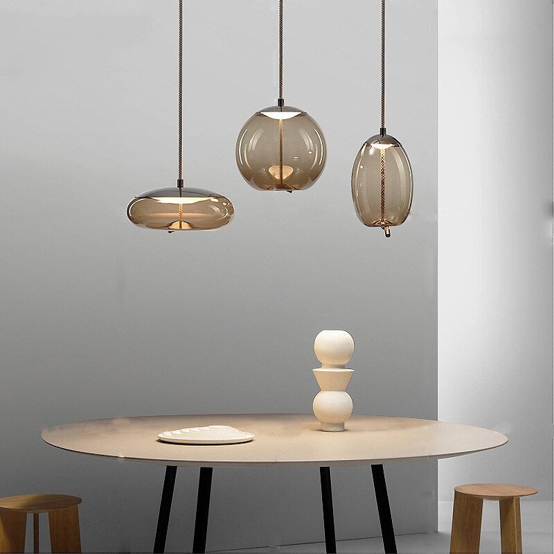 Nordic Designer LED Glass Pendant Lamp Bedside Hemp Rope Hanging Light for Bar Living Room Cafe Loft Indoor Lighting Decor 1