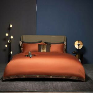 Luxury Soft 600TC Long Staple Cotton Embroidered Duvet Cover Set Double Queen King 4Pcs Orange Bedding set Bed Sheet 2Pillowcase 1