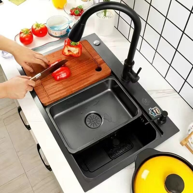 Large Size Kitchen Sink Nano Wash Basin Single Bowl with Chopping Board 304 Stainless Steel Sinks with Faucet Drain Accessories 3