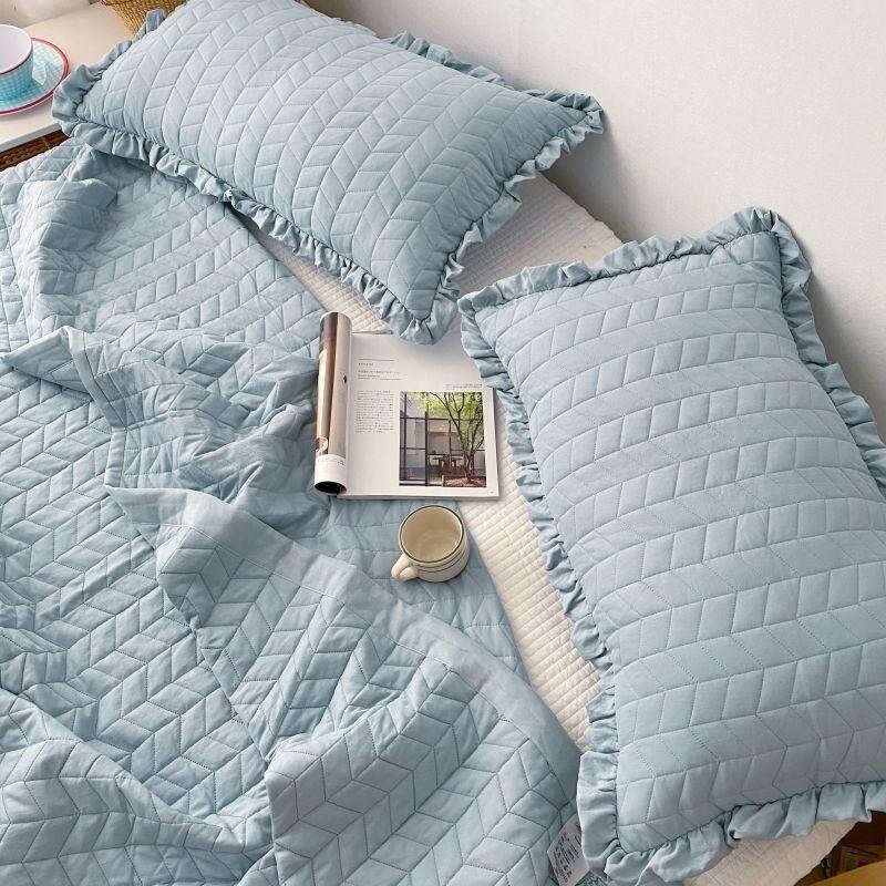 1/3/5Pcs Ultra Soft Microfiber Quilted Bedspread Machine Washable Summer Quilt Pillow shams Lightweight Solid Color White Blue 4