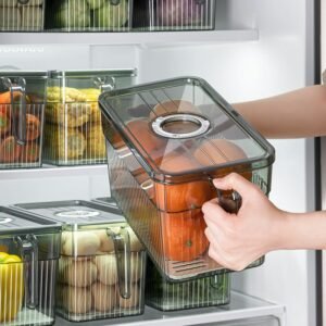 Stackable Refrigerator Organizer Food Preservation Box Storage Container with Sealed Lid Timer Drainer Clear Egg Fruit Vegetable 1