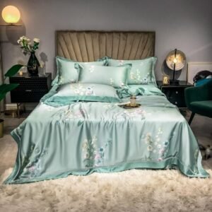 Vintage Reversible Flowers Leaves Summer Quilt Set  Bamboo Lyocell Cooling Coverlet Bedspread Bedding Set Bed Sheet Pillowcases 1