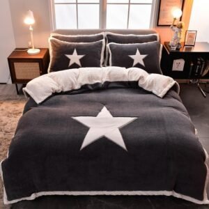Plush Shaggy Soft Duvet Cover Five-pointed star Warm Velvet Bedding Twin Queen King size Plush Duvet Cover Bed Sheet pillowcases 1