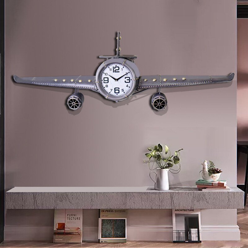 American Retro Digital Wall Clock Metal Airplane Silent Watches Industrial Style Clocks Wall Living Room Decoration XF20YH 2