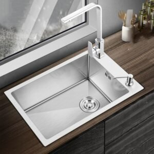 Silver 304 Stainless Steel Kitchen Sink Wash Basin Single Slot Bowl Topmount Undermount Multiple Size Kitchen Sink Faucet Drain