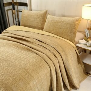 Quilted Fleece Velvet Plush Bedspread Soft Reversible Bed Coverlet Pillow shams 3pcs Flowers Pattern Quilted Bed Cover set 1