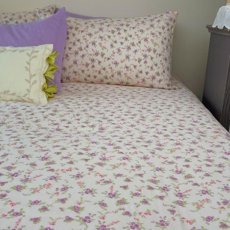 Purple Lovely Floral Girls Bedding Set 100%Cotton Yarn Skin touch Ultra Soft Breathable Women Duvet Cover Bed Sheet Pillowcases 2