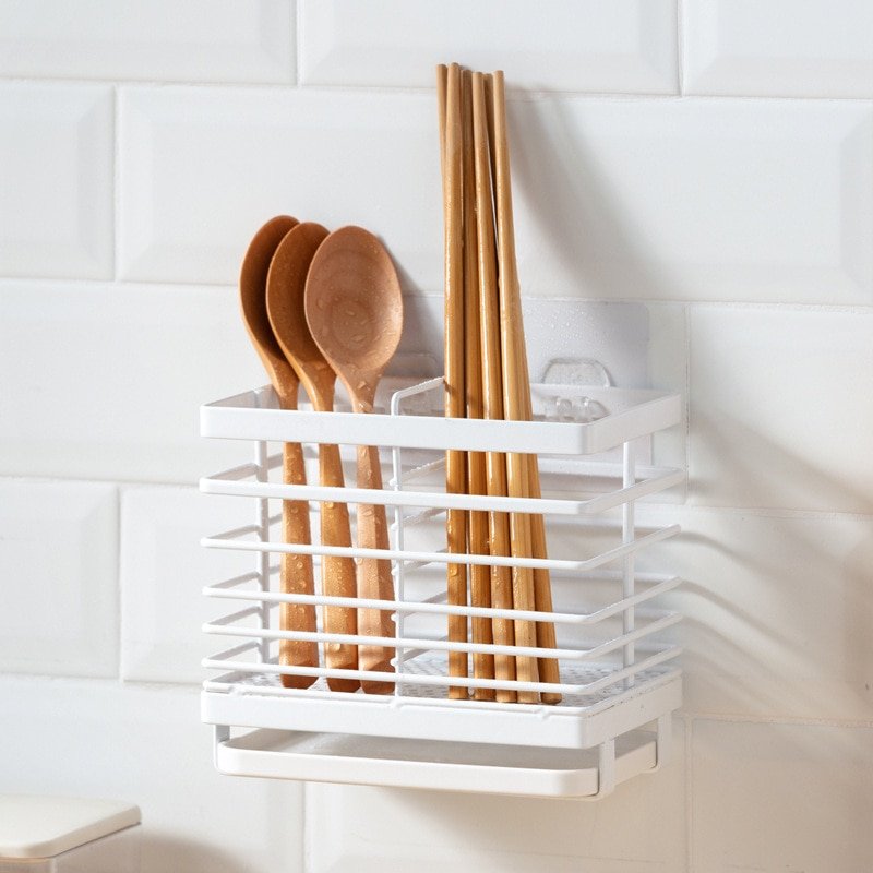 Utensil Cutlery Holder Suspended Wall Drainer with Tray Sink Drying Rack Kitchen Counter Organizer Tableware Storage Table White 1