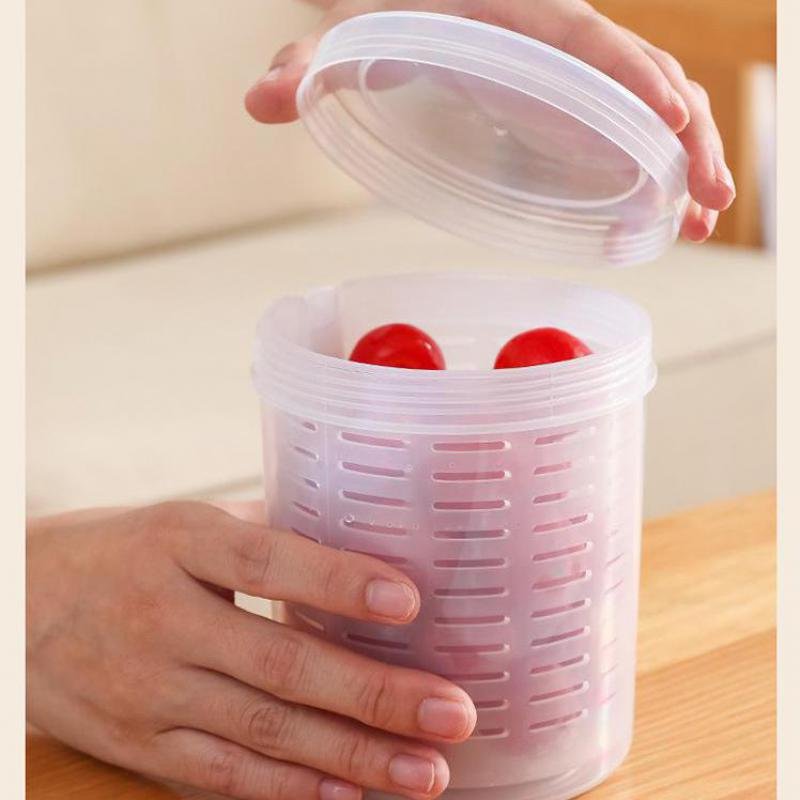 4pcs Portable Fruit Storage Container Box Set with Fork Drainer for Lunch Refrigerator Organizer Food Preservation Transparent 3