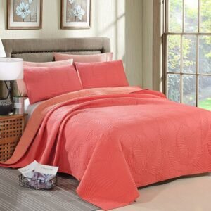 Elegant Home Beautiful Over Sized Red Color tropical Leaves 3Pcs Quilted Cotton Coverlet Bedspread Pillow shams Couvre Lit De 1