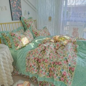 Elegant French Country Spring Garden Farmhouse Vintage Duvet cover set Girls 4/6Pcs100%Cotton Bedding Set Bed Sheet Pillowcases 1
