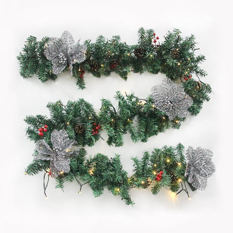 2.7m Artificial Christmas Garland With Lights Wall Hanging Plants Vine Fake Xmas Wreath Ornaments For Home Fireplace Party Decor 6